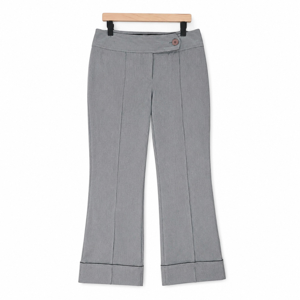 Wide Leg Y2K Pintuck Dress Pants Size 12 Gray Light Blue Pinstripe